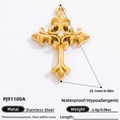 Vintage gold stainless steel cross pendant with central zircon, waterproof and hypoallergenic - Gold Retro Cross Pendant (PJ91100A)