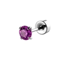 Elegante 4 mm paarse zirkoon oorsteker met zilverkleurige vierklauwzetting op witte basis - 4mm Zirkonia (A479-4) / Paars (Enkel Stuk)