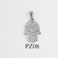 Silver finish Hamsa Hand pendant with intricate engraved swirl textures and top bail - PZ08-Hamsa Hand / Steel