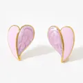 Pink and marbled cream heart stud earrings in stainless steel with gold plating - 14K Gold / Pink (KDE838)