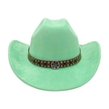 Mint green western cowboy hat with brown leather studded band and metal badge accent - One Size / Mint Green