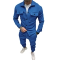 Men's two-piece blue faux suede casual jacket and matching jogger pants outfit set - S / Royal Blue