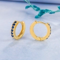 14K gold plated huggie hoop earrings featuring single row of blue micro-pave crystals - Gold Tone with Blue Zirconia