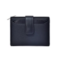 Women's minimalist black textured PU leather wallet with a zipper and snap fastener - Black