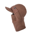 Brown knitted winter balaclava with visor and thermal fleece lining for men - Coffee