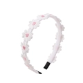 Détail de la broderie de marguerites blanches sur un serre-tête en tissu pour enfants - Style Blanc avec centre rose (1)
