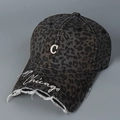 Detail of embroidered Chicago text and metal letter C on leopard print baseball cap - Leopard Print Grey