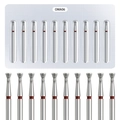 Macro detail of 10-piece inverted cone diamond nail drill bits for Russian manicure - Blister Grinding Head Set (OMA06)