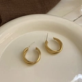 Close-up of matte gold triple-layered irregular geometric hoop earrings on ceramic plate - Matte Gold Triple Layer Hoop Earrings (8#)