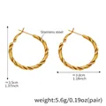 Dimensioni dettagliate degli orecchini a cerchio in acciaio inox dorato da 3,5 cm - Cerchi Torti Oro (F762-Oro) / Oro