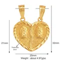 Golden split heart pendant featuring Virgin Mary religious engraving in copper gold plating - Ginger L021140-Gold Heart Split Virgin