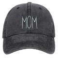 Gorra de béisbol de algodón lavado negro con bordado MOM verde claro en el frontal - Negro Lavado MOM Bordado Gorra de Béisbol