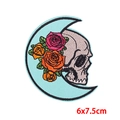 Embroidered skull and roses crescent moon patch with heat-melt glue backing 6x7.5cm - Skull Moon Rose