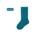 Peacock blue cotton crew socks for kids with vertical ribbed knit and wavy cuffs - Teal