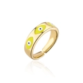 Detailansicht eines vergoldeten offenen Rings mit gelben Emaille-Augen-Mustern - Einstellbar Offen / Gelb