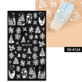Detailed view of 5D white embossed Christmas nail stickers with snowflake and Santa motifs - Star Moon Christmas 5D-K124