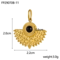 Golden fan-shaped stainless steel pendant with black gemstone inlay and detailed dimensions - FP29070B-11 Black Style