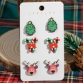 Three-pair Christmas earring set with wooden tree, candy cane, and reindeer designs - Christmas Tree Candy Cane Reindeer Style (SD62536)