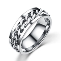 Detalle de anillo giratorio de acero inoxidable plateado con estructura de cadena - Talla 6 / Plateado