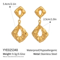 Detail showing dimensions and waterproof features of gold hammered stainless steel earrings - Gold Irregular Hammered Rhombic Style (YYE025348)