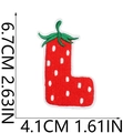 Detail of strawberry-shaped letter L embroidery patch with size markers 6.7cm x 4.1cm - Strawberry Letter L