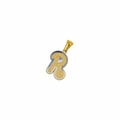 Detail of gold letter R pendant featuring blue and white enamel with polka dots - Letter R