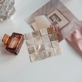 Macro detail of iridescent square shell mosaic tile coaster with natural pearl luster - Small (8.5*8.5cm) / Coffee
