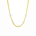Minimalist gold herringbone chain necklace featuring white shell floral charms for women - Four-leaf Clover Necklace B105