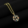 Gold plated necklace with letter I pendant featuring colorful rainbow cubic zirconia stones - Gold Plated Rainbow Zirconia Letter I