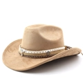 Cappello da cowboy classico in pelle scamosciata kaki con tesa larga e fibbia a testa di toro - M(56-58cm) / Cammello