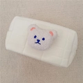 Quilted white teddy bear pencil case with cute 3D embroidery for school and makeup - White (White Bear)