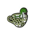 Pin's en émail avec un serpent vert mignon dans une tasse à thé à carreaux - Tasse à Carreaux Verts Serpent