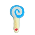 Lollipop shaped plush dog chew toy with blue and white stripes and heart embroidery - Blue Lollipop