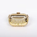 Elegant gold acrylic evening clutch bag with vertical stripes and rhinestone tassels - Gold (Yellow Pendant)