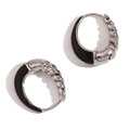 Elegant twisted silver steel earrings with black enamel inlay in a stylish pear shape - Silver Black
