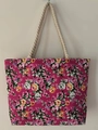 Floral canvas tote bag in rose pink with thick rope handles and ethnic flower print - Pink
