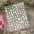 Stickers ongles M-1143 avec nœuds roses, trèfles et motifs de fruits d'été - Motif Mignon Rose Vert (M-1143)