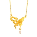 Golden necklace with snake and butterfly wing pendant and clear teardrop gemstone - Spirit Snake Butterfly Dance