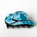 Blue marble patterned hair claw clip with black teeth in a creative hat shape design - Blue Cyan Marble