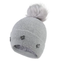 Gray ribbed knit beanie with plush faux fur pompom and sparkling rhinestone butterflies - Adjustable / Light Gray