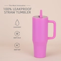 Leakproof 40oz insulated tumbler in bright pink finish with ergonomic handle and straw - 40oz / Rose Red