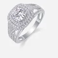 Elegant S925 silver moissanite ring with double pavé halo and crisscross band design - US Size 9 / 1ct Moissanite (Style R13378)