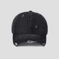 Détail d'une casquette en jean effet usé montrant les bords effilochés et la texture - M (56-58cm) / Noir