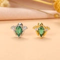 Detail view of gold and silver crown-shaped cartilage earrings with green teardrop gems - 4# Silver Three-petal Flower Green Gem