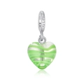 Green striped glass heart charm pendant with S925 silver clasp for DIY jewelry - Style 27-Light Green Striped Heart