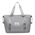 Grey foldable fitness travel bag with dry-wet separation and bottom shoe compartment - Gray