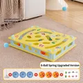 Labyrinthe interactif pour chat avec panneau jaune, base bleue, balles et jouets ressort - Version Améliorée à 6 Balles avec Ressort