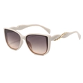Chic beige oversized women sunglasses with brown gradient lenses and textured gold metal temples - C05 Beige Gray