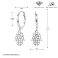 Detail view of 925 sterling silver Hamsa hand earrings with clear 5A zircon stones - Silver