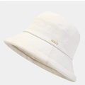 Women's foldable white bucket hat with textured weave and gold brand metal plate - M (56-58cm) / White